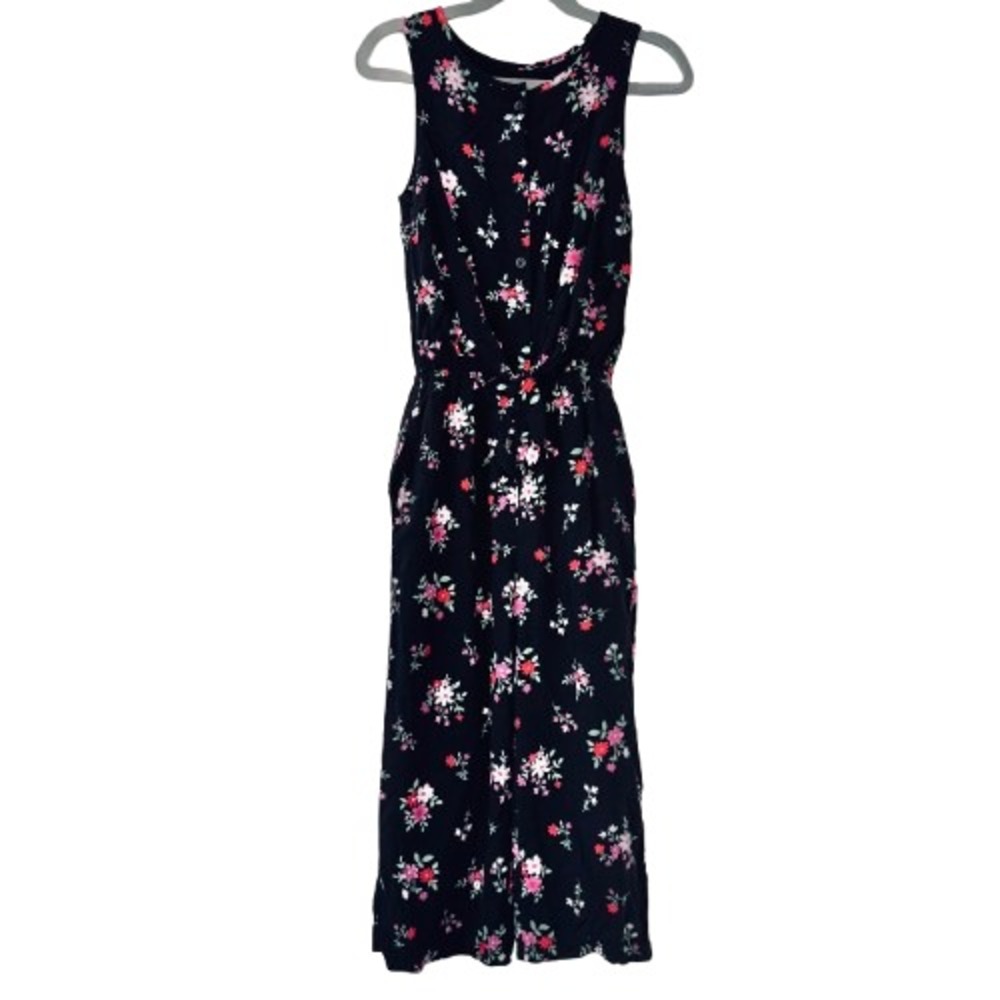 Abercrombie Kids Girls 7/8 Navy Floral Jumpsuit Sleeveless Romper Cottagecore